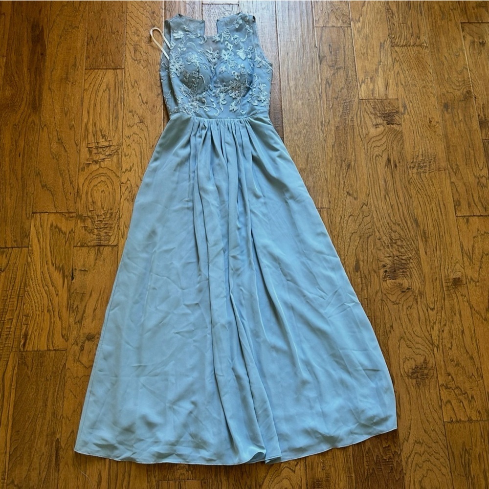 KF Bridal Sleeveless Blue Lace Chiffon Gown Size 2 Formal Prom Evening - Picture 5 of 8